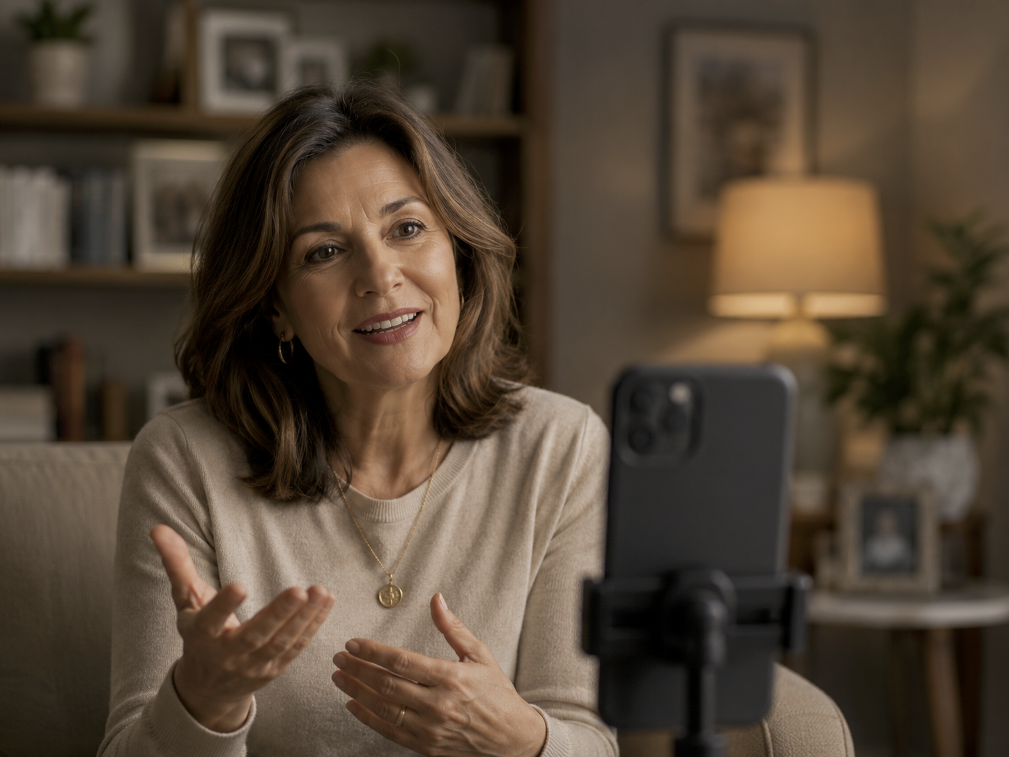Woman sharing her story during a guided interview session
